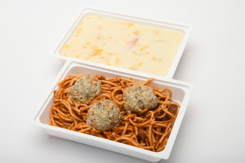 Trópusi gyümölcsleves, Paradicsomos spagetti húsgolyókkal