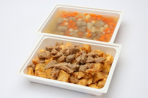 Húsgombócleves, Brassói, sültburgonya