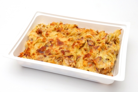 Baconös-sütőtökös fusilli sajttal sütve