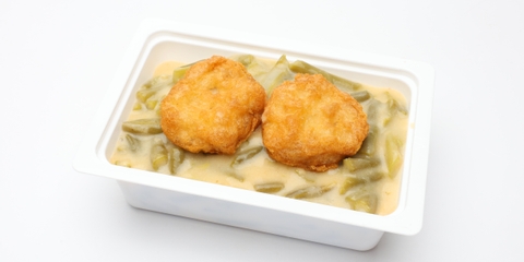 Zöld zöldbabfőzelék, csirke nuggets