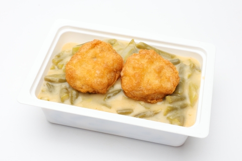 Zöld zöldbabfőzelék, csirke nuggets