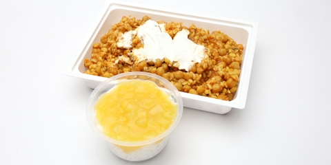 Török piláf (csicseriborsó, bulgur, paradicsom), Mangós-kókuszos tápiókapuding (180g)