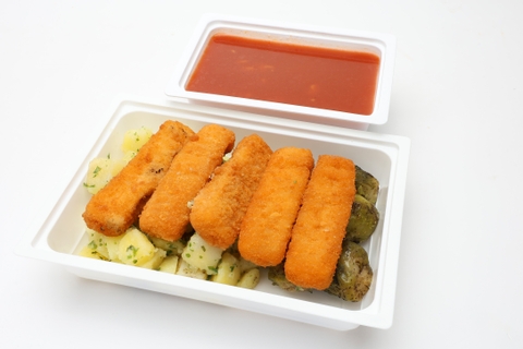 Paradicsomleves, betűtészta, Halrudacskák rántva, petrezselymes burgonya, Pirított kelbimbó