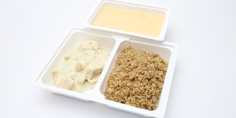 Őszibarack-krémleves, Kapros csirkemelltokány, quinoa