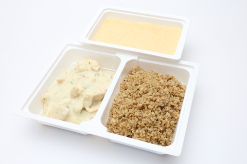 Őszibarack-krémleves, Kapros csirkemelltokány, quinoa