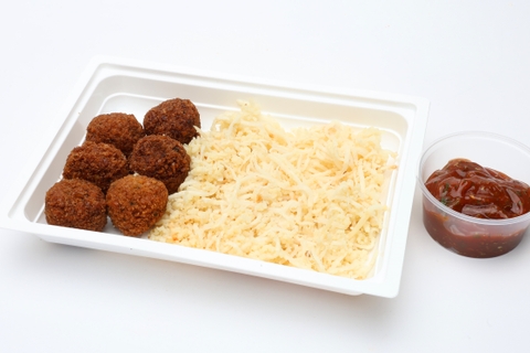 Falafel golyók, Zelleres kuszkusz, fűszeres paradicsommártás