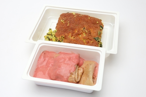 Zöldséges kölesfelfújt mozzarellával, Narancsos, diós fitnesz palacsinta, puncsmártással (260g)