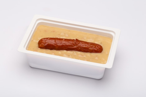 Gyöngybabfőzelék, sertésvirsli