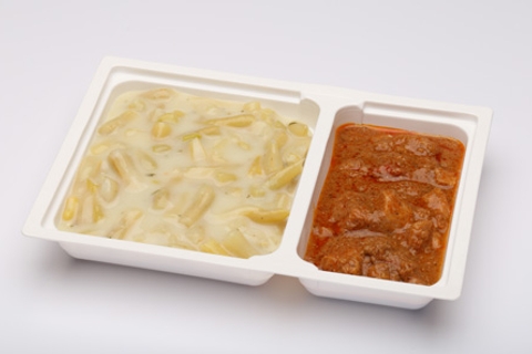 Zöldbabfőzelék, sertéspörkölt