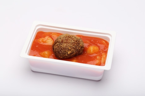 Paradicsomos burgonyafőzelék, fasírt