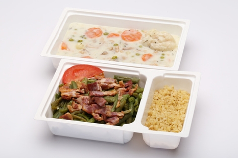 Tárkonyos csirkeraguleves, Baconos zöldbab bulgurral