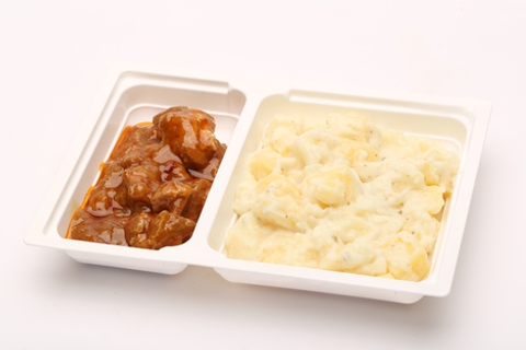 Majorannás burgonyafőzelék, pulykapörkölt