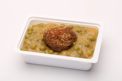 Magyaros zöldborsófőzelék, fasírt