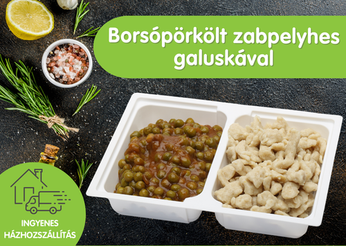 Vegán borsópörkölt zabpelyhes galuskával