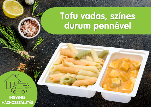 Vegán tofu vadas, színes durum pennével