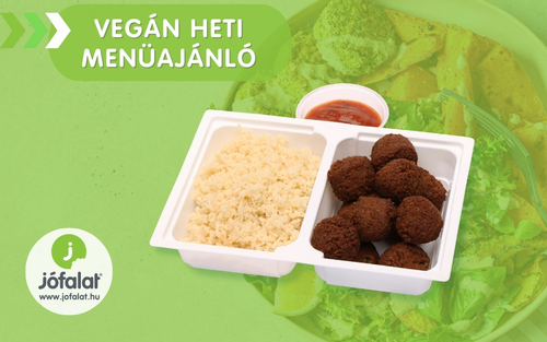 Vegán falafel golyók, zelleres kuszkusz, fűszeres paradicsommártás